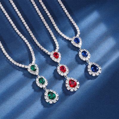 Jewelry Copper Plated Real Gold Simulation Color Treasure Corundum Versatile Chain Full Diamond Women'S Necklace 8 * 10-6 * 8