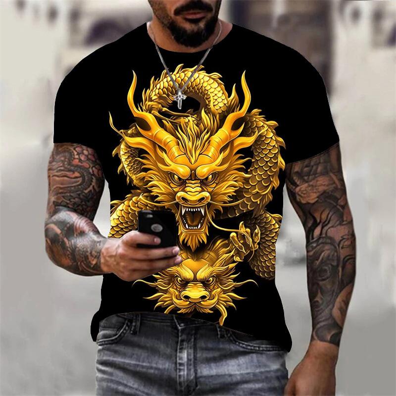 2026 Streetwear 3D Flying Dragon Series Printed Loose Breathable Short Sleeve Personalized Customized Casual T-shirt for Men
