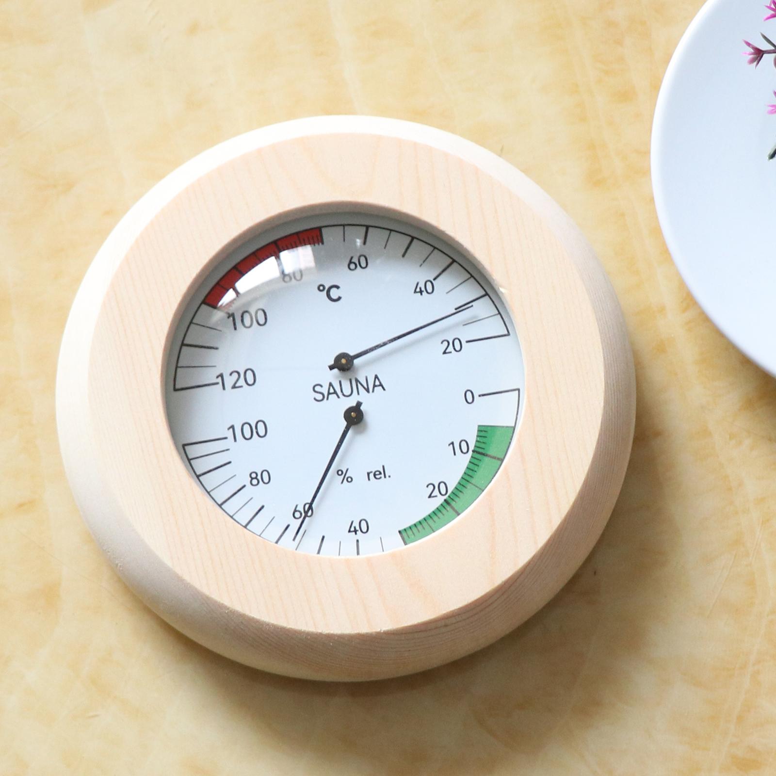14.5 x3cm Round Digital Sauna Wood Thermometer Hygrometer for Sauna Room Hotel