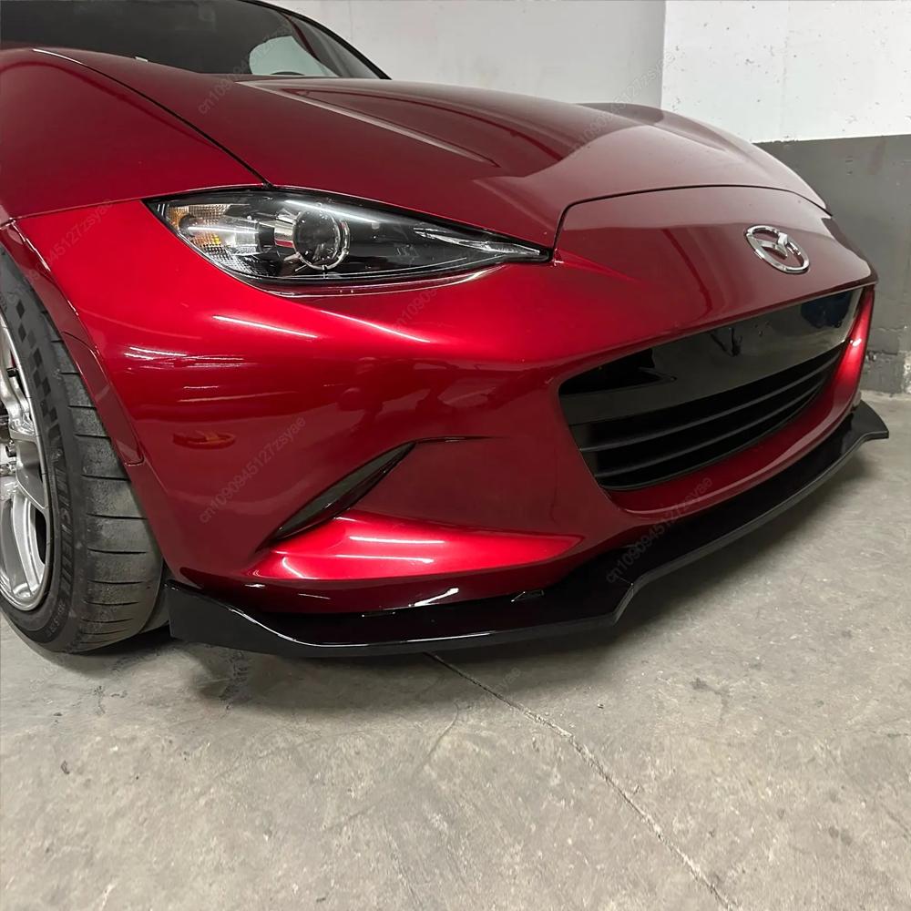 3Pcs Car Front Bumper Lip Spoiler Splitter Diffuser For Mazda MX-5 MX5 Miata ND 2016-2025 2-Door Bodykit Tuning Gloss Blcak