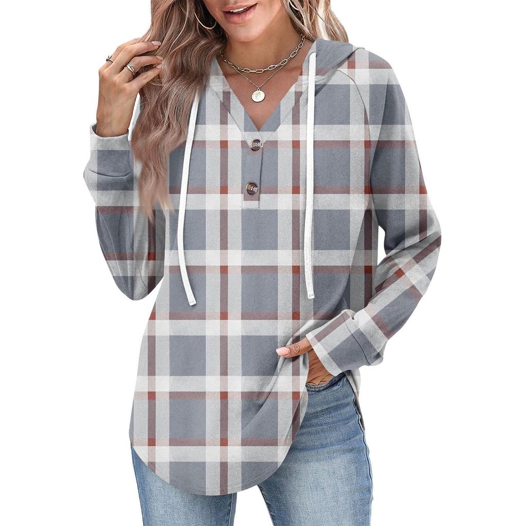 Damenmode Damen Leichter Langarmpullover mit Taschen Preppy Graphic Hoodie