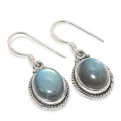 Natural Labradorite Gemstone 925 Solid Sterling Silver Gift Earring 1.25" Q5k69