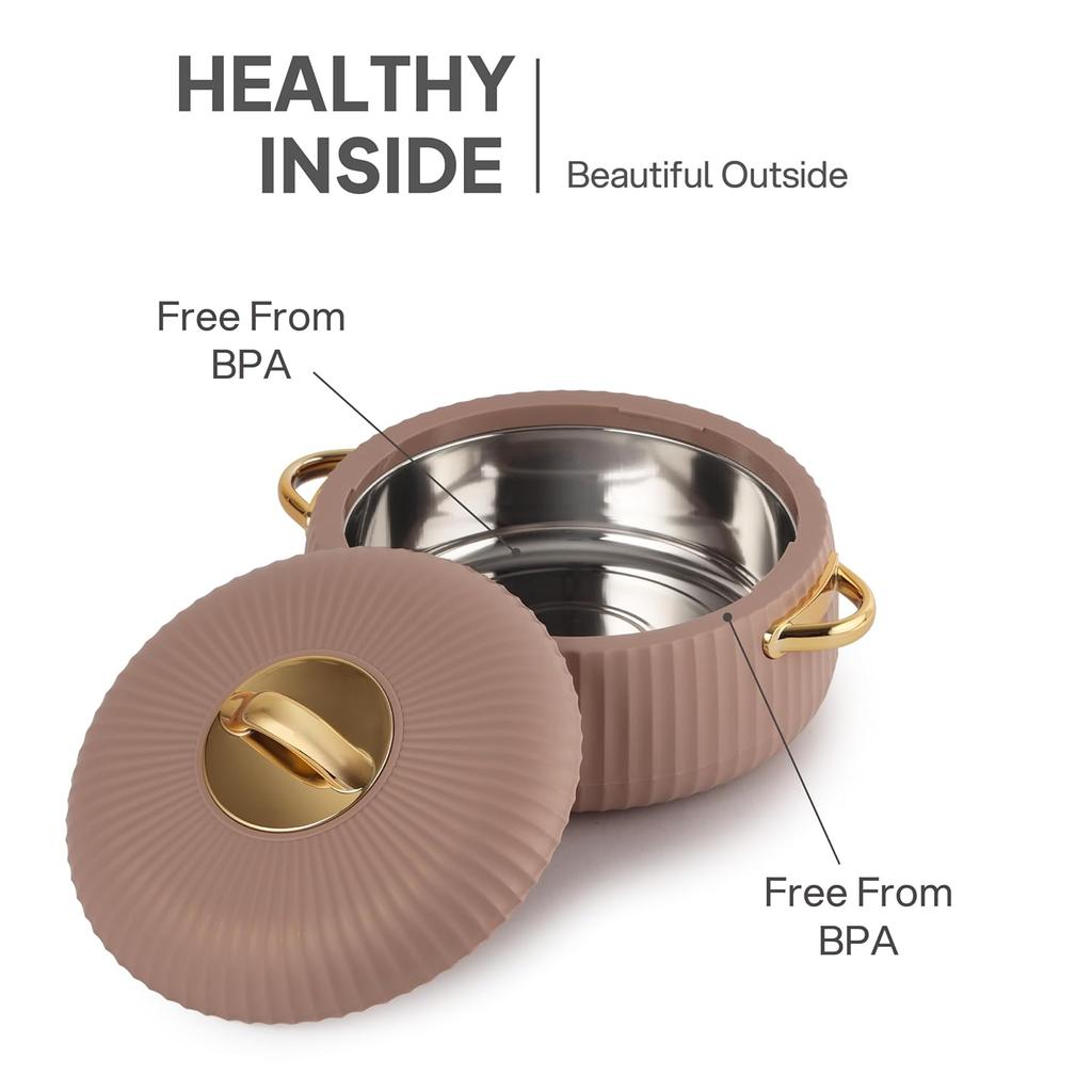 Izolowany Garnek Ze Stali Nierdzewnej Do Przechowywania i Serwowania Żywności z Pokrywką Twist-Lock i Eleganckim Beżowym Wykończeniem