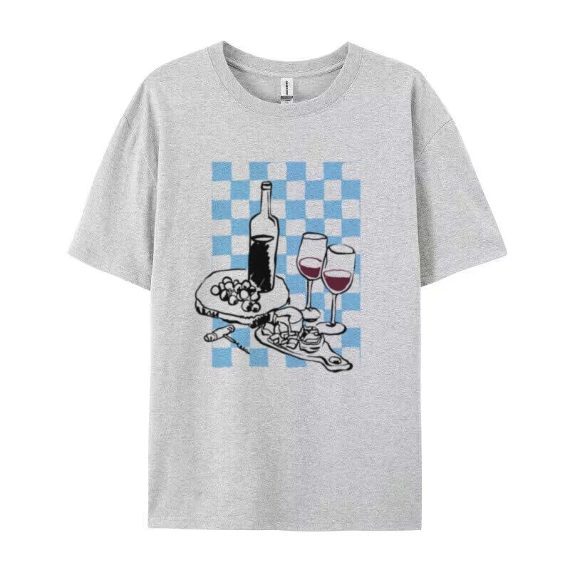 Retro Style Wine Cheese Italian Food T Shirt Cute Aesthetic La Dolce Vita T Shirt Loose Vacation Graphic Tees Unisex Fashion Tops