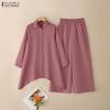 ZANZEA Lässiges zweiteiliges Anzug-Set für Damen mit langärmeliger Bluse und Hose