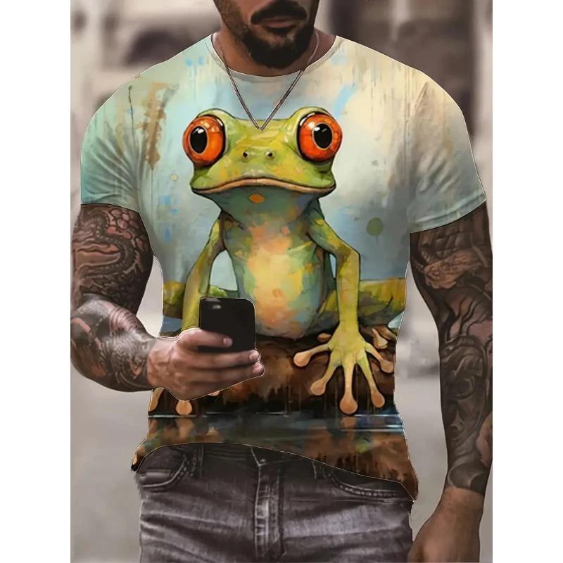 Funny Frog Pattern Printed Men's T-shirt 3D Printed Summer Casual Sport Plus Size Casual Short Sleeved T-shirt