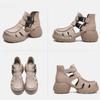 Johnature Retro Dickbesohlte Hohl Atmungsaktive Sandalen Echtes Leder Bequeme Vielseitige Damenschuhe