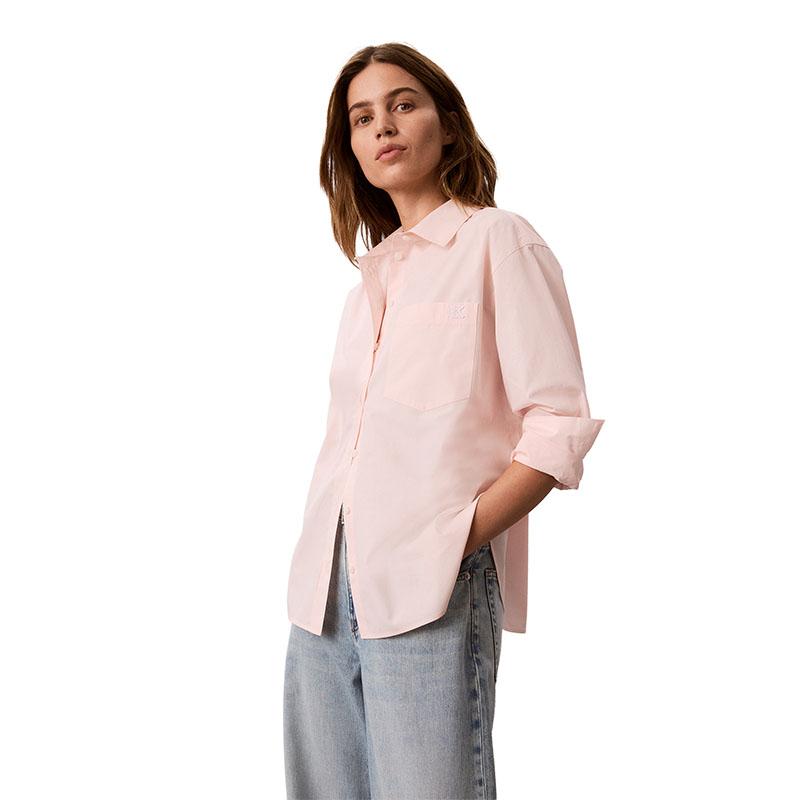 Calvin Klein Casual Vacation Style Embroidered Logo Cotton Sateen Loose Long Sleeve Shirt Women shirts 47F102G