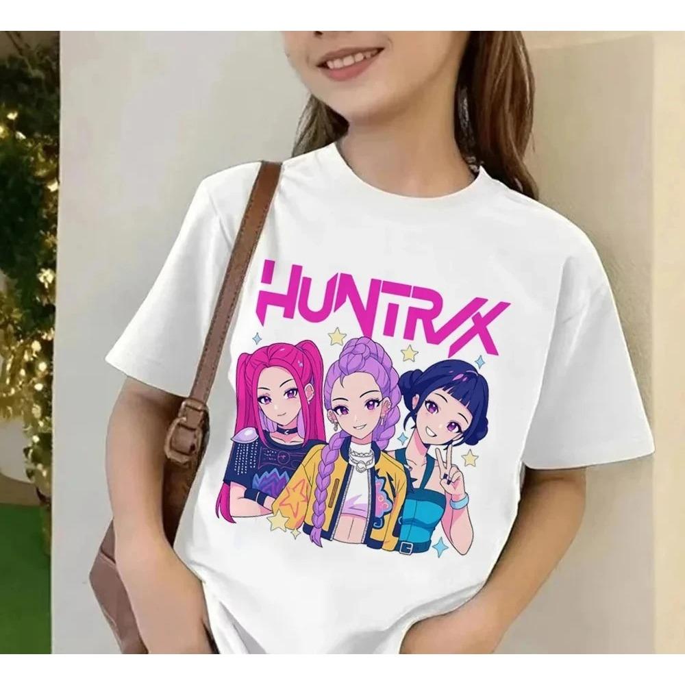 2025 Movie KPop Demon Hunters T-shirt Summer Short Sleeve T-shirt Tee for Children Casual Loose Girl Boy Graphic Printed Tops