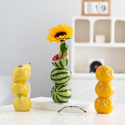 Kreative Obst-Keramikvase Kleine frische Blumendeko für Zuhause Schreibtisch Einfaches dekoratives Ornament