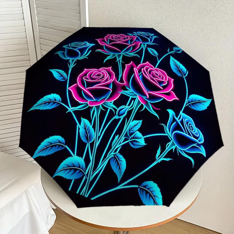 

1pc Neon Roses Glow Artwork Umbrella with Plastic Handle,Suitable for All Seasons Home Travel Outdoor UmbrellaDD789