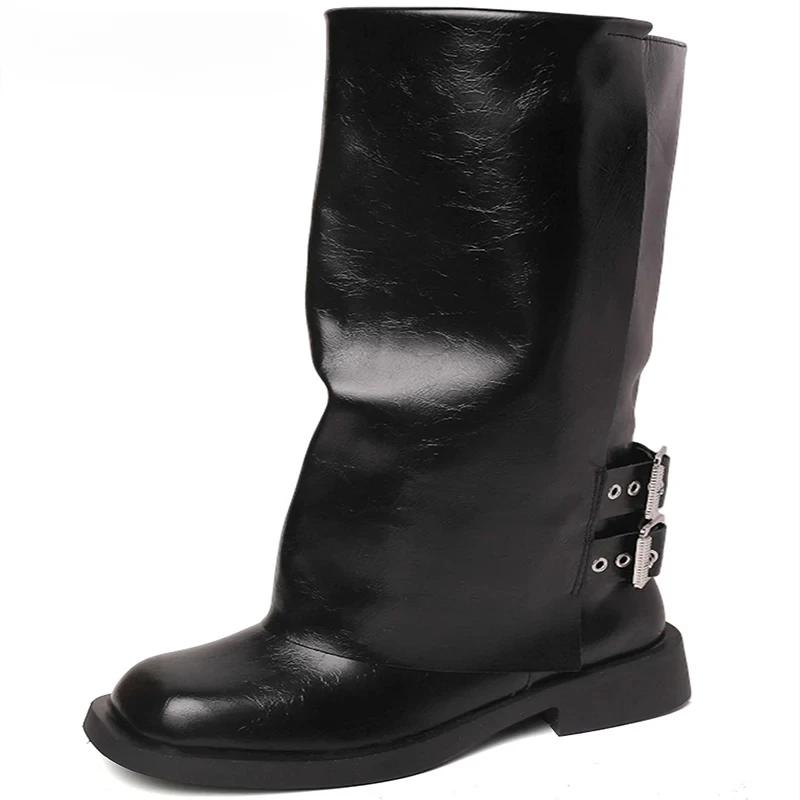 Punk Style Damen Western Cowgirl Stiefel Mode Gürtelschnalle Schuhe Herbst Winter Dicker Absatz Damen Ritter Kurze Stiefeletten