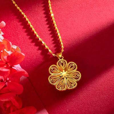 Gold Color Pendant Bird'S Nest Lucky Clover Flower Heart Necklace Accessories