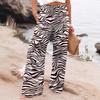 2025 Women's Plus Size Zebra Print Wide-Leg Pants In White