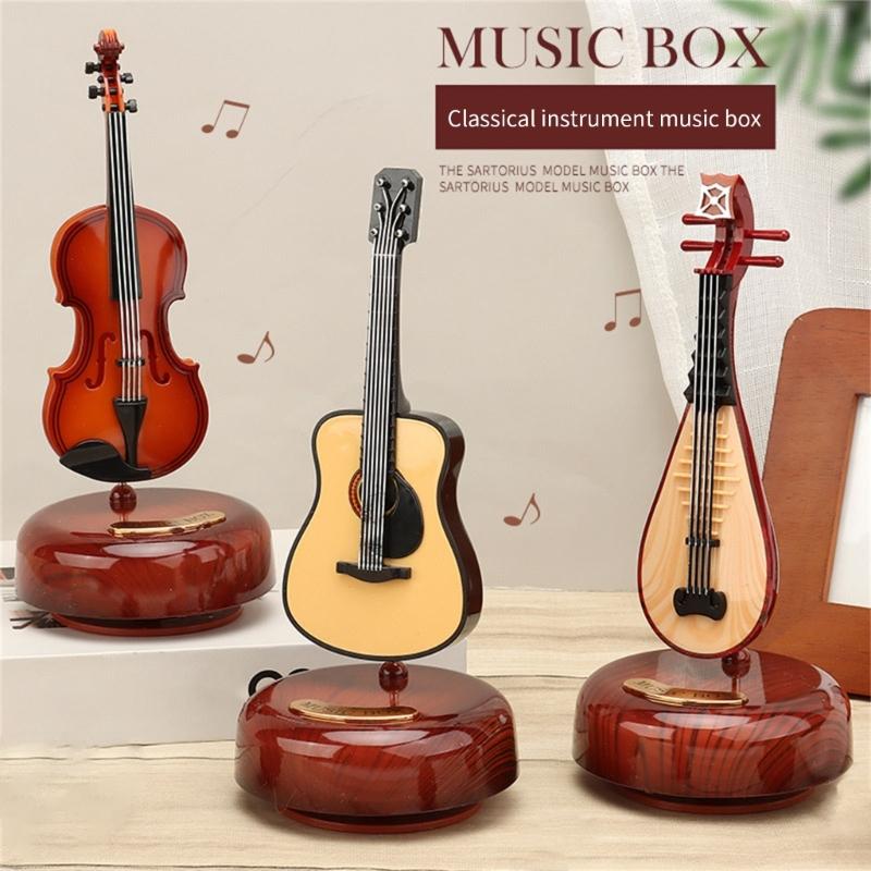 Mechanism Wind Up Musical Box Violin Music Box Miniature Musical Instrument Ornament Home Decors Creative Artware Gift