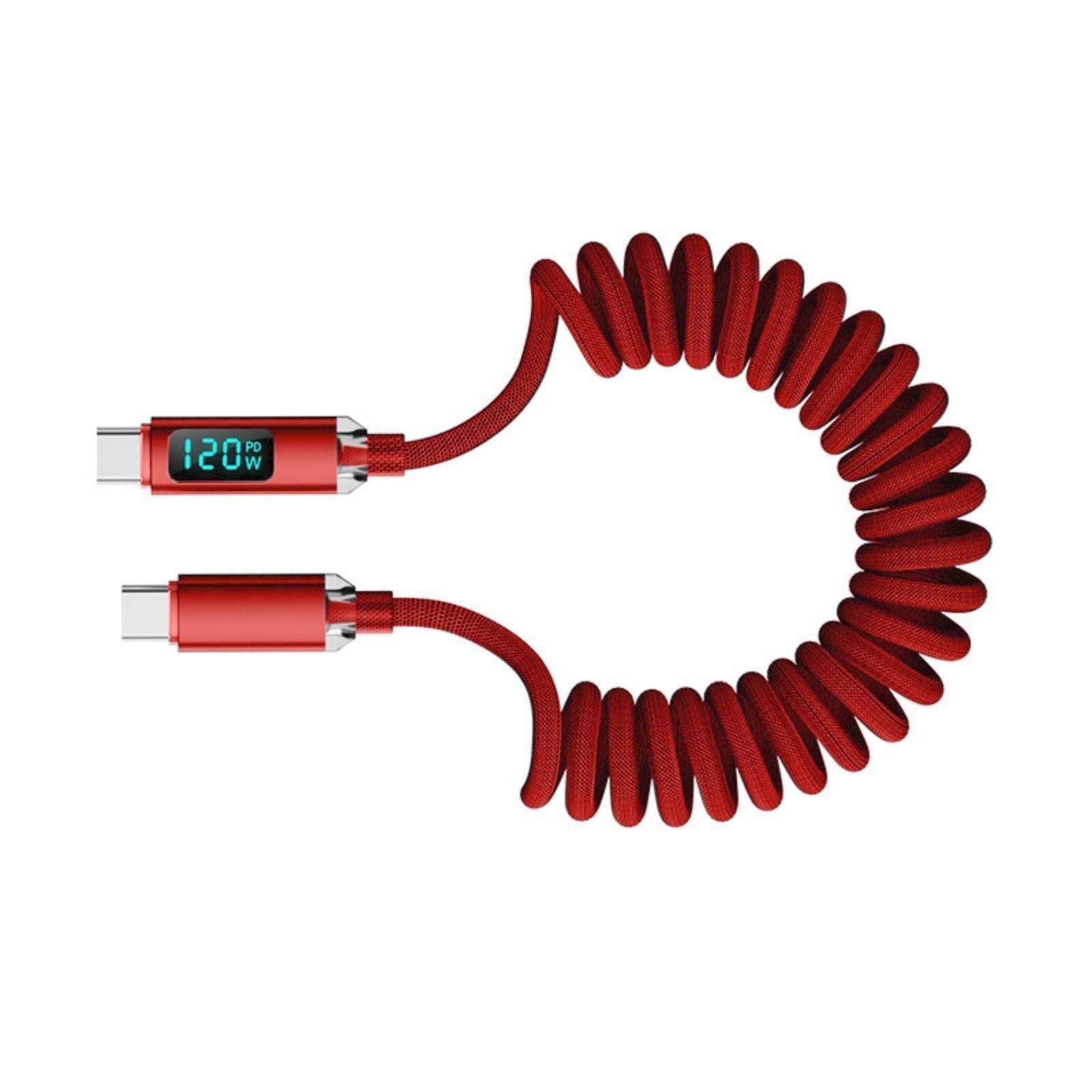 

Adjustable Type C Charging Cable 120W Fast Charge Spring Retractably Design For Intelligent Devices 480mbps Data Transfer червоний