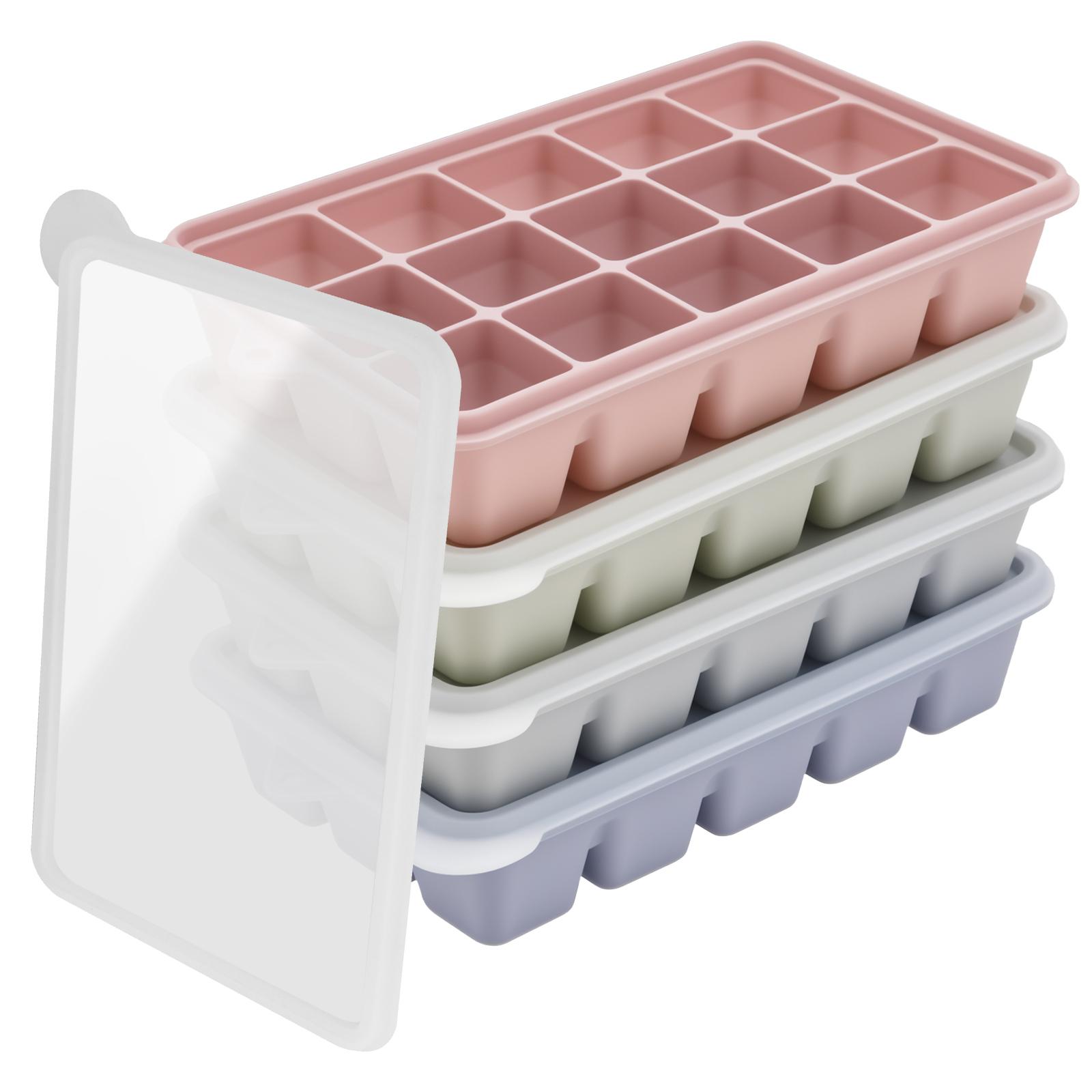 

4 Packs Silicone Ice Cube Trays with Lid 15 Grids Ice Cube Mold Easy Release Square Cube Maker Slow-Melt Ice for Cocktail Whisky