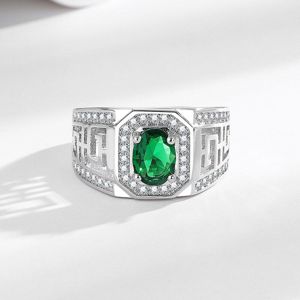 New Product Real Emerald Men's Ring Zircon Inlaid European and American Fashion Domineering Men's Ring