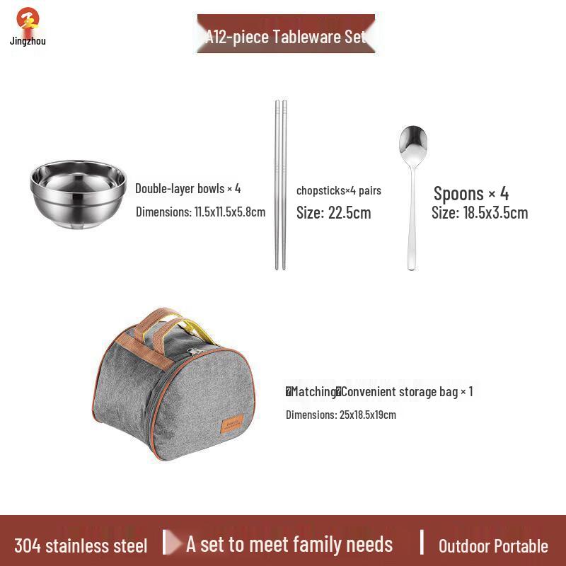 Jingzhou 304 Stainless Steel Camping Tableware Set