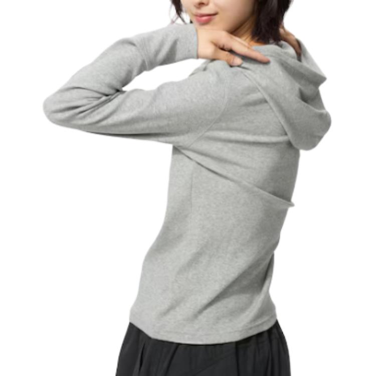Uniqlo Hooded Ribbed Long Sleeve T-Shirt Women Tops 488298-03