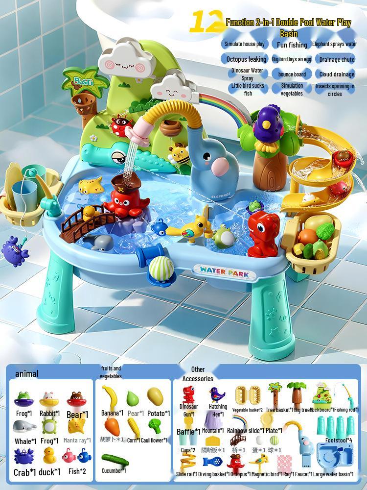 Children's Day Electric Water Play Table: Role-Playing Dishwashing, Fishing, Slide, and Sprinkler Toys