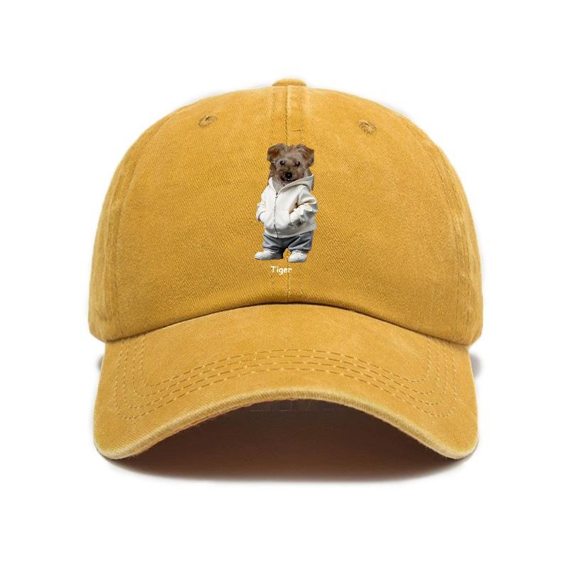 Puppy print washed retro distressed soft top baseball cap unisex cute baseball cap