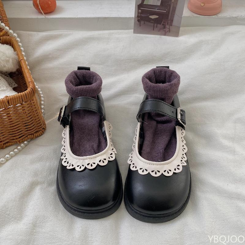 Fashion Fashionable versatile Retro sweet women flat shoes minimalist comfortable Vintage Black Brown Round Toe soft-soled shoes