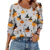 Women's Fashionable Casual Round Neck Seven Quarter Sleeve Halloween Printed Bubble Sleeve Top