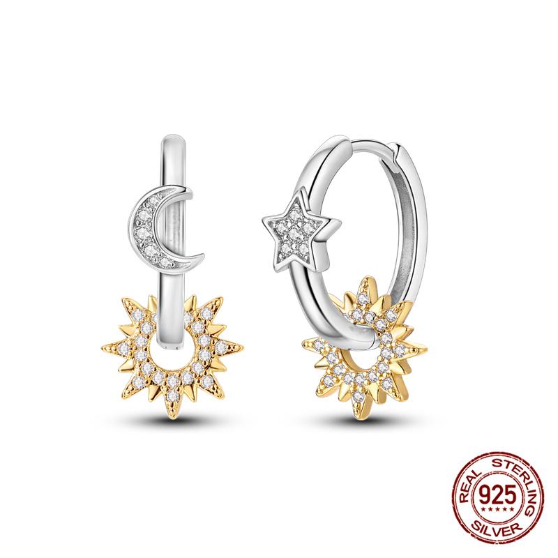100% 925 Sterling Silver Simple Star And Moon Series Women'S Earrings Suitable For Daily Wear Anniversary Gift