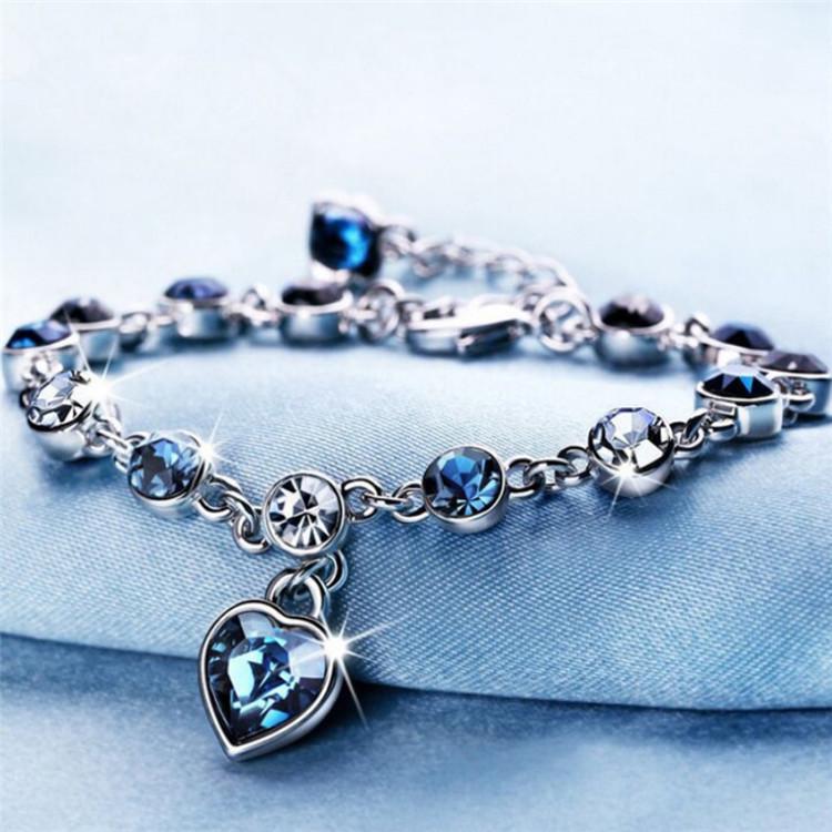 European & American Ocean Heart Rhinestone & Austrian Crystal Bracelet for Women