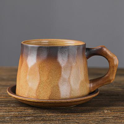 300ml European Style Stoneware Coffee Mug With Saucer Retro Tea Cup Afternoon Tea Set for Women Mom