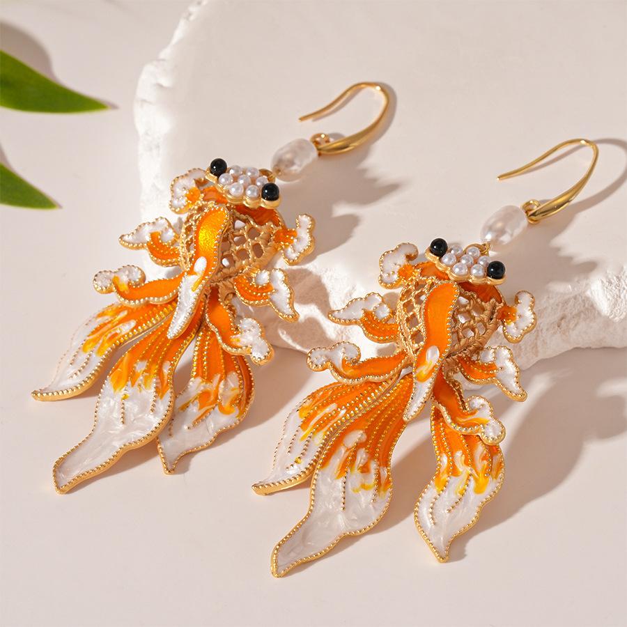 

Oil Dripping Koi Ear Hook Earrings Hanfu Earrings for Women