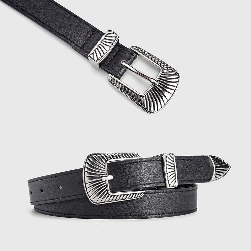 Vintage Alloy Three-Piece Pin Buckle Women'S Belt, Western Style Decorative Jeans Belt Women