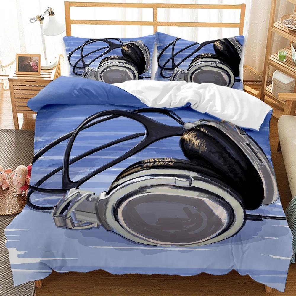 Headphones Duvet Cover Rock Music Melody Note Bedding Set Cool White Headset Boys Double Queen King Size Polyester Qulit Cover