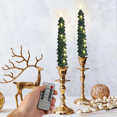 Yousheng Lot de 4 Bougies Coniques LED sans Flamme pour Sapin de Noël avec Télécommande Bougeoirs Fenêtre Scintillants Flamme 3D