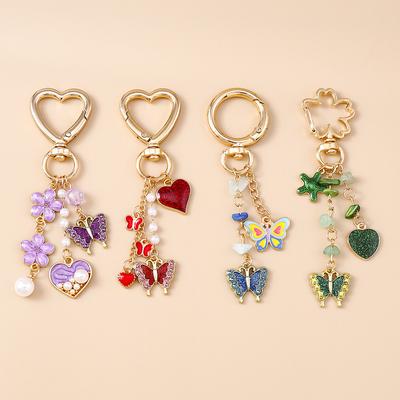 Schattige Emaille Bloem Vlinder Sleutelhanger Vrouwen Meisjes Liefde Hart Sleutelring Hangers Handtas Decoratie DIY Handgemaakte Sieraden Cadeaus