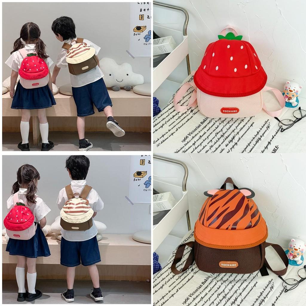 Cute Kids Cotton Backpack Featuring Fruit Hat Design And Comfortable Arch Shoulder Straps For School