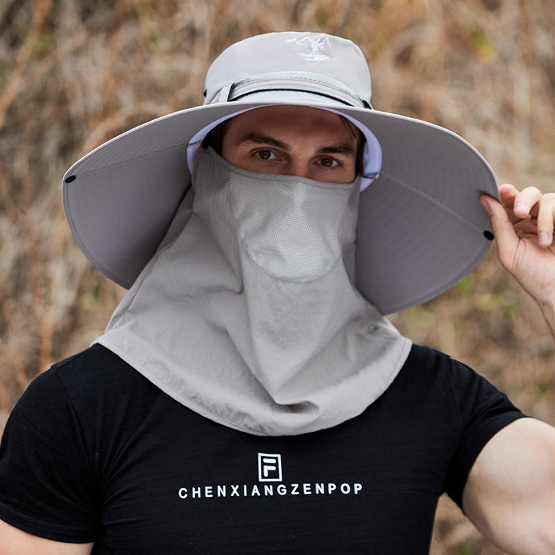 Fashion Men's Mesh Fisherman Cap with Face Mask Casual Bucket Hat Panama Caps Summer UV Protection Sun Hat Outdoor Fishing Hat