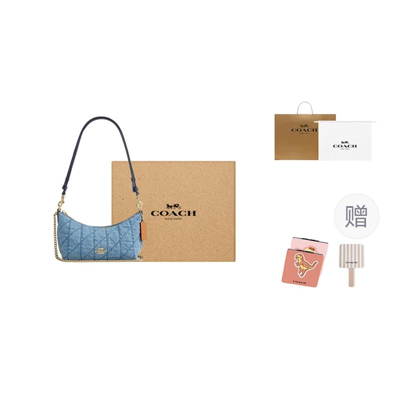 Coach Caitlin 24 Quilted Detail Gold Hardware Fabric And Leather Tote Crossbody Shoulder Bag Medium Women bags Indigo CDZ89-IMTYV