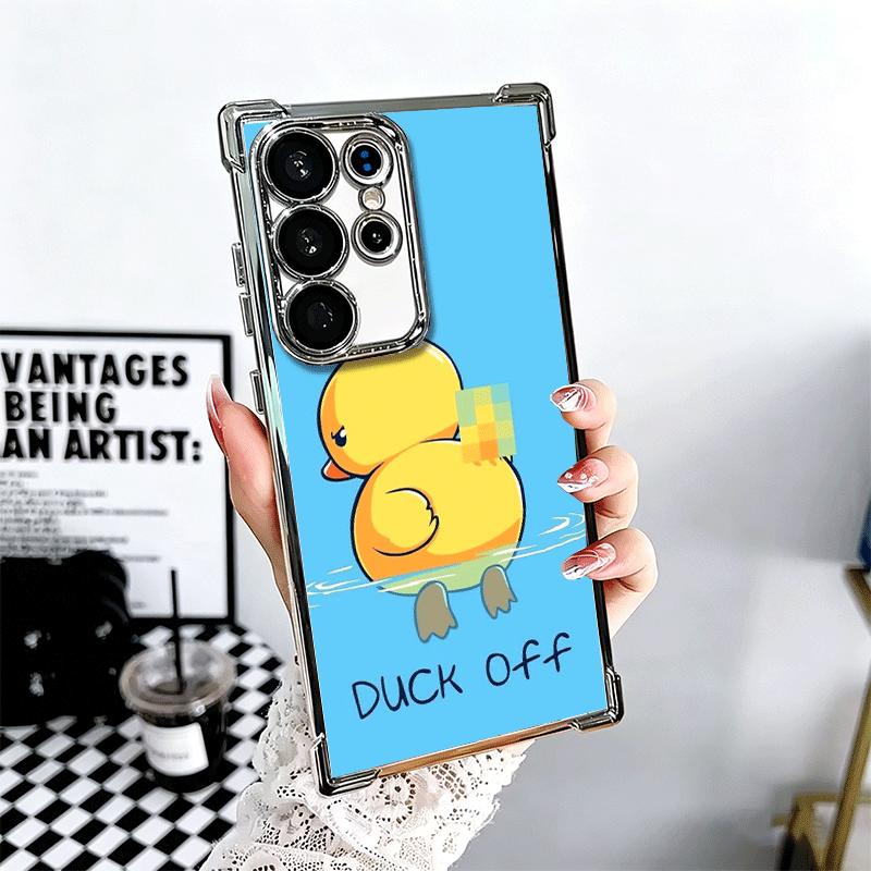 Funny Cute Cartoon Duck Plating Phone Case For Samsung Galaxy S24 S25 FE S26 Edge S23 Ultra S22 S21 Plus S20 Anti-Fall Airabag C
