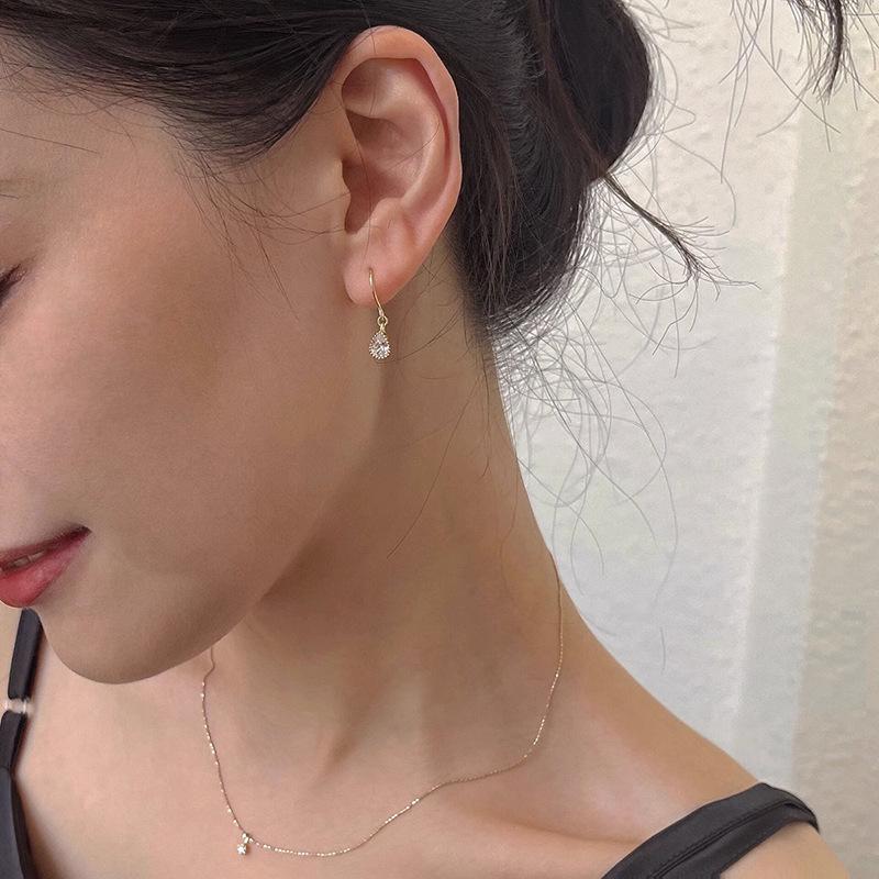 French Zircon Water Drop Earrings: Versatile, Diamond-Studded Ear Cuffs for Women - High-End Minimalist Design Jewelry