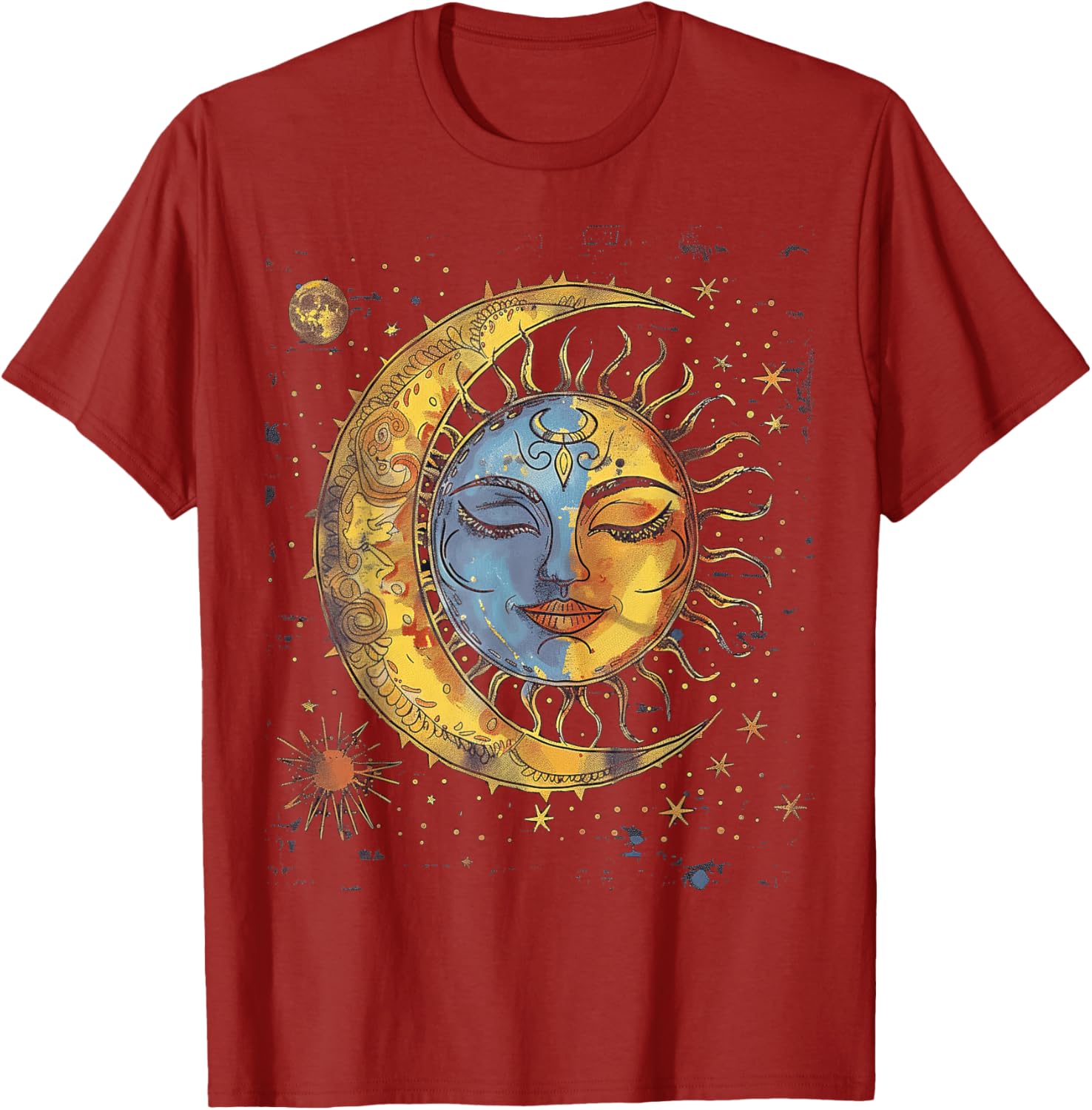 Mystical Sun Moon Celestial Graphic Tee Men Casual Cotton Short Sleeve T-Shirt S