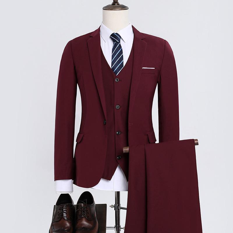 Men's Solid Color Two-piece Suit Set - Fashion Casual Handsome Business Suit Vest And Trousers Ensemble
