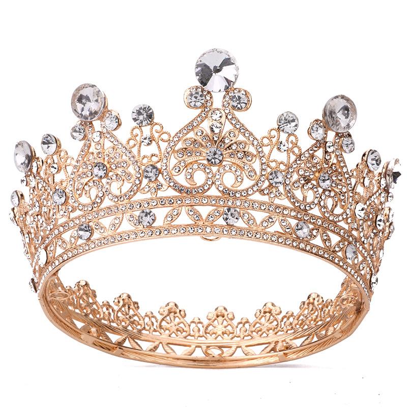 Baroque Bridal Crown Palace Feng Shui Diamond Round Crown Queen Beauty Pageant Catwalk Wedding Dress Tiara
