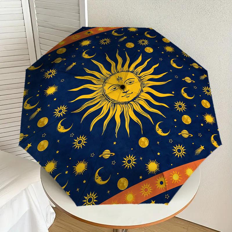 1pc Sun Moon Pattern Umbrella Design Automatic Opening and Closing Umbrella, High-quality Travel Umbrella, c1128116