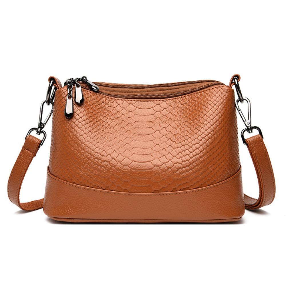 

Simple PU Leather Lady Crossbody Bag Large Capacity Multi Layer Shoulder Bag Soft Casual Mommy Handbag Travel коричневый