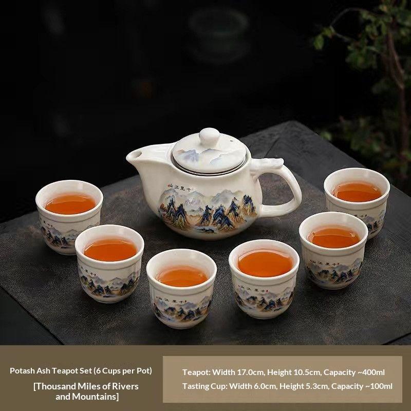 

Пейзажная Живопись Чайник Чашка Рисунок Панды Одиночный Чайник 1 Чайник 6 Чашек Сине-Белый Фарфоровый Чайник Домашний Чайный Набор с Фильтром