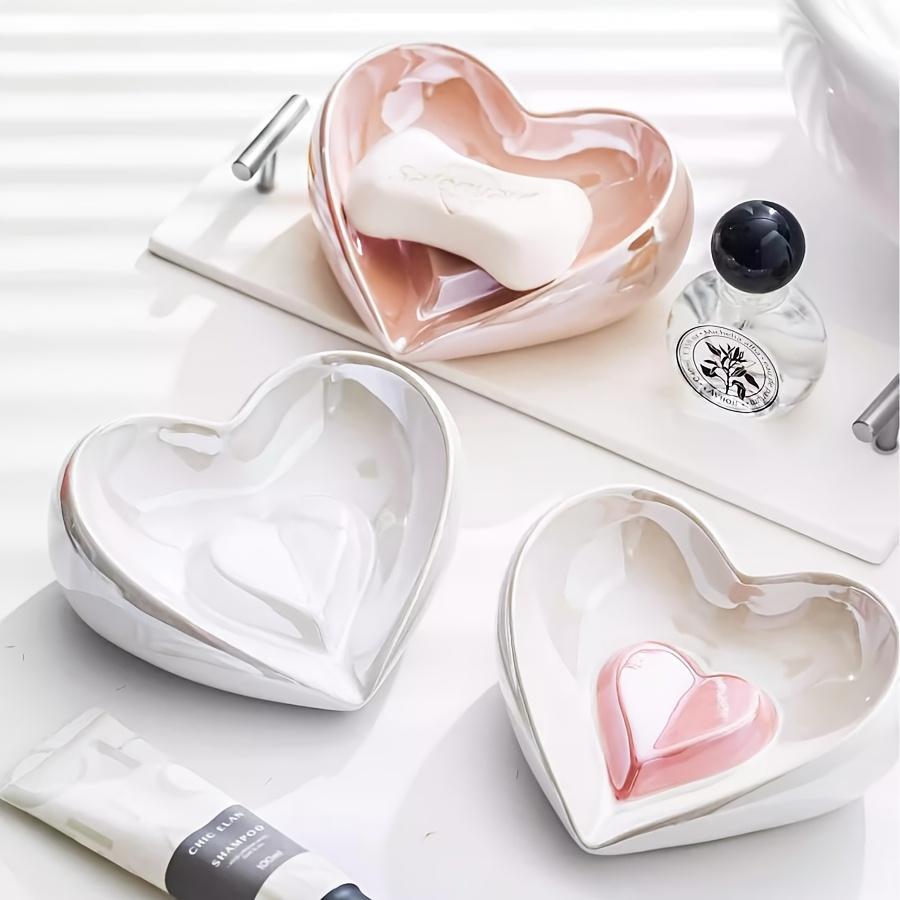 Love Drain Soap Dish Colorful Electroplated Lightweight Luxury Creative Bathroom No-Drill Ceramic Soap Holder Household Washbasin Storage Rack