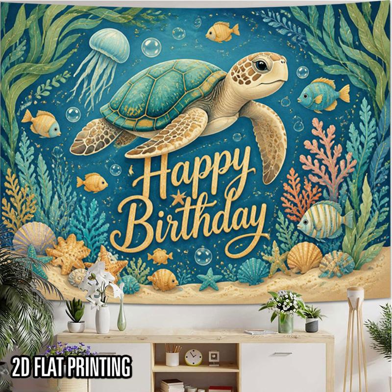 2D Flat - 2D Flat - 2D Flat Print 1pc Tapestry Underwater Turtle Birthday Wall Hanging for Ocean Theme Party Decor Polyester Fabric Suitable for Home,