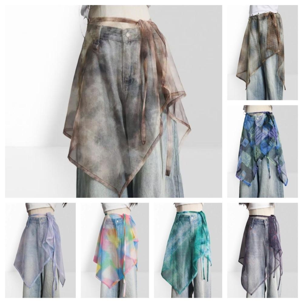 Sweet Tie-dye Lace Up Hip Scarf Colorful Doodle Shirt Extender Jazz Dance Costumes Accessory